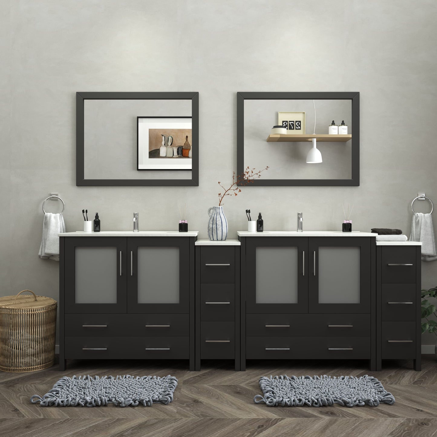 96 Inch Double Sink Bathroom Vanity in Espresso with Ceramic Countertop - Vanity Art VA3036-96E