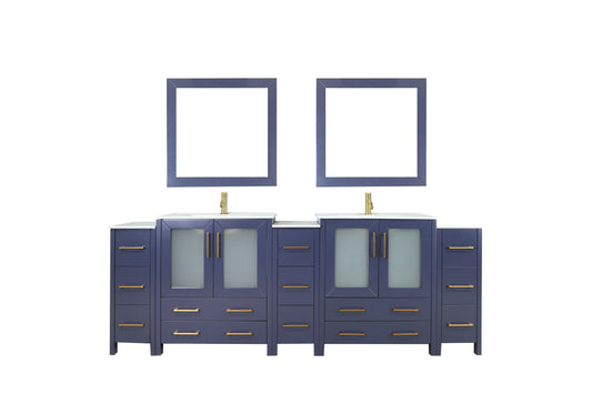 84 Inch Double Sink Bathroom Vanity in Blue with Ceramic Countertop - Vanity Art VA3024-84B