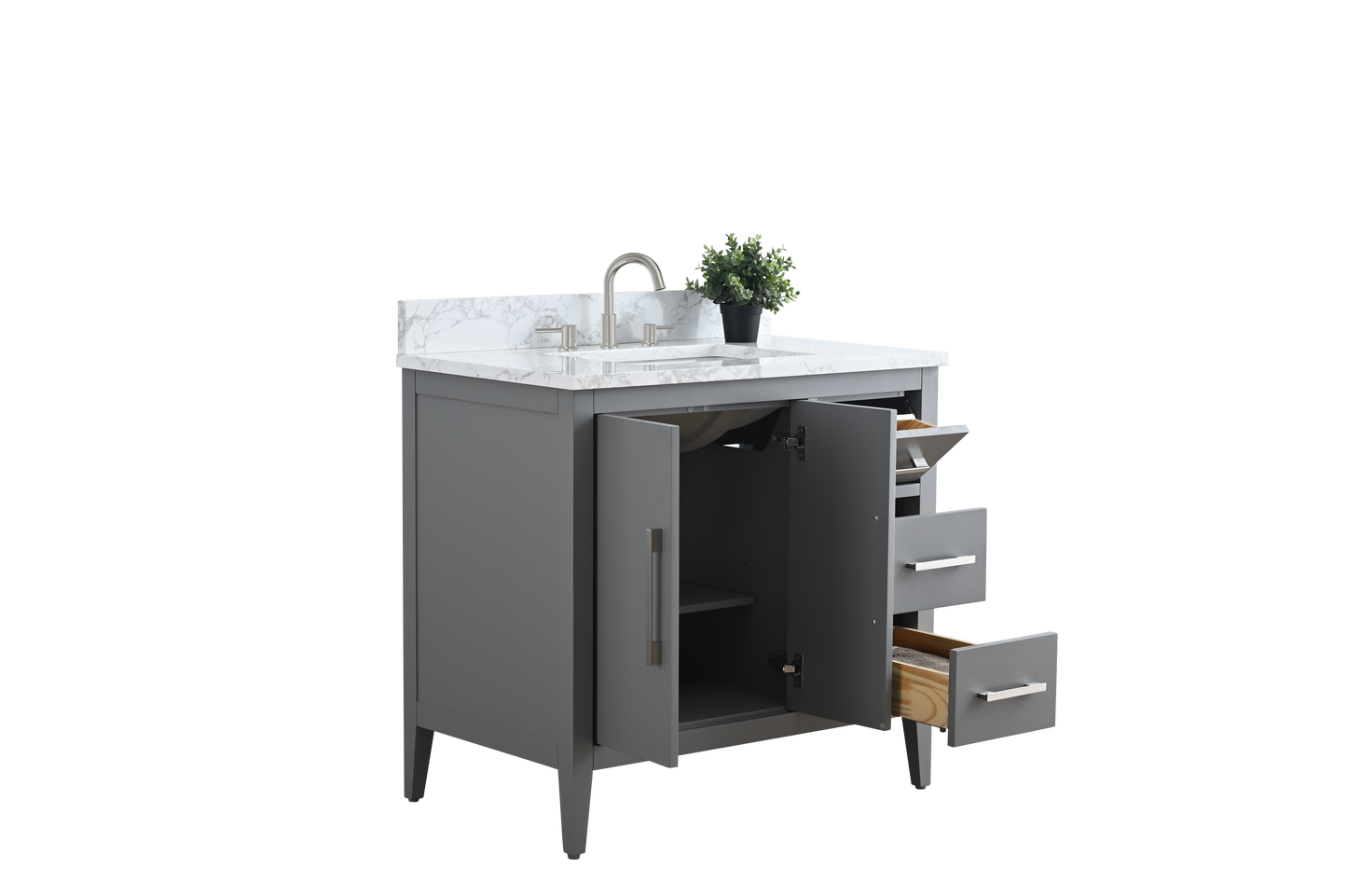 36 Inch Single Sink Bathroom Vanity in Cashmere Gray with Marble Countertop - Vanity Art VA9036-G