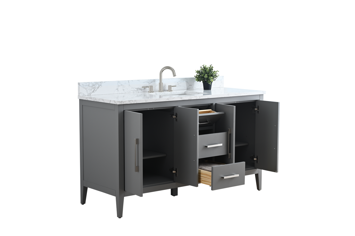 60 Inch Single Sink Bathroom Vanity in Cashmere Gray with Marble Countertop - Vanity Art VA9060-SG