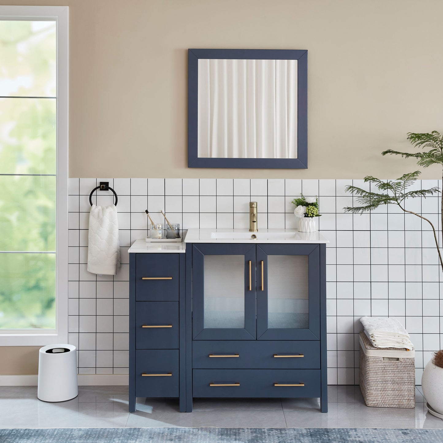 42 Inch Single Sink Bathroom Vanity in Blue with Ceramic Countertop - Vanity Art VA3030-42B