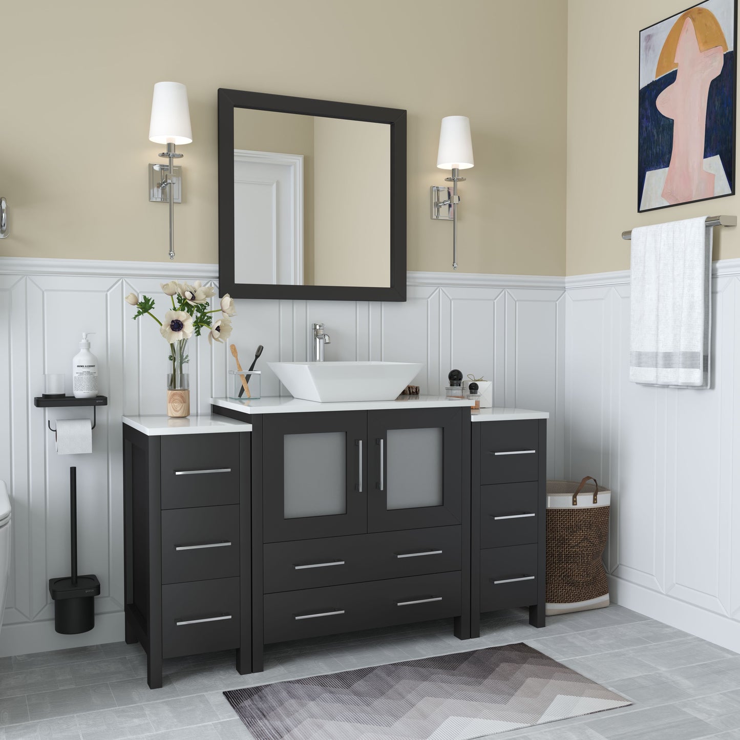 54 Inch Single Sink Bathroom Vanity in Espresso with Marble Countertop - Vanity Art VA3130-54E