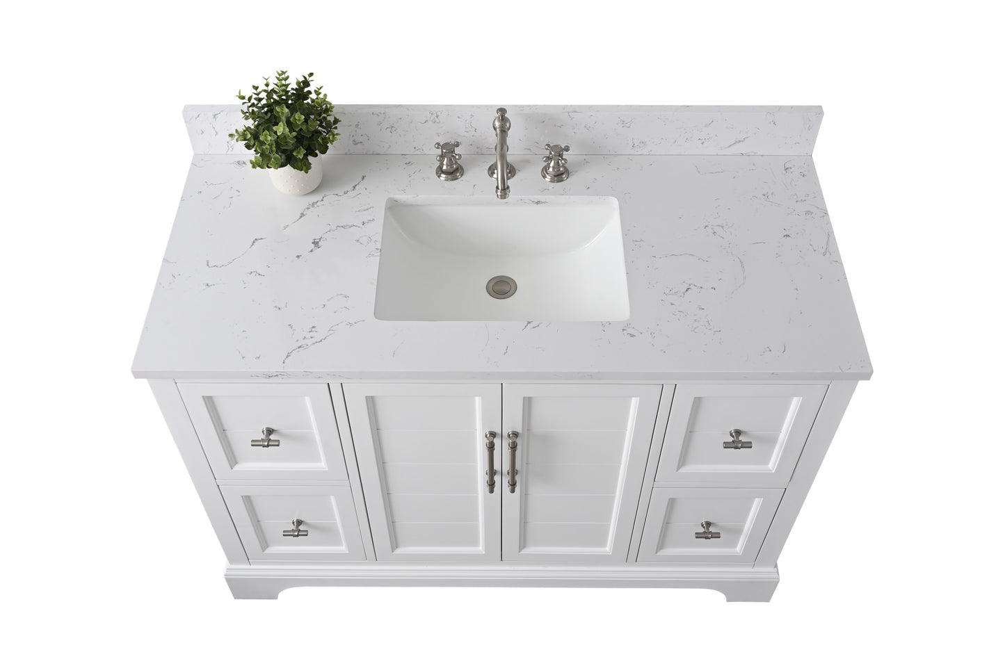 48 Inch Single Sink Bathroom Vanity in White with Marble Countertop & Backsplash - Vanity Art VA5048-W