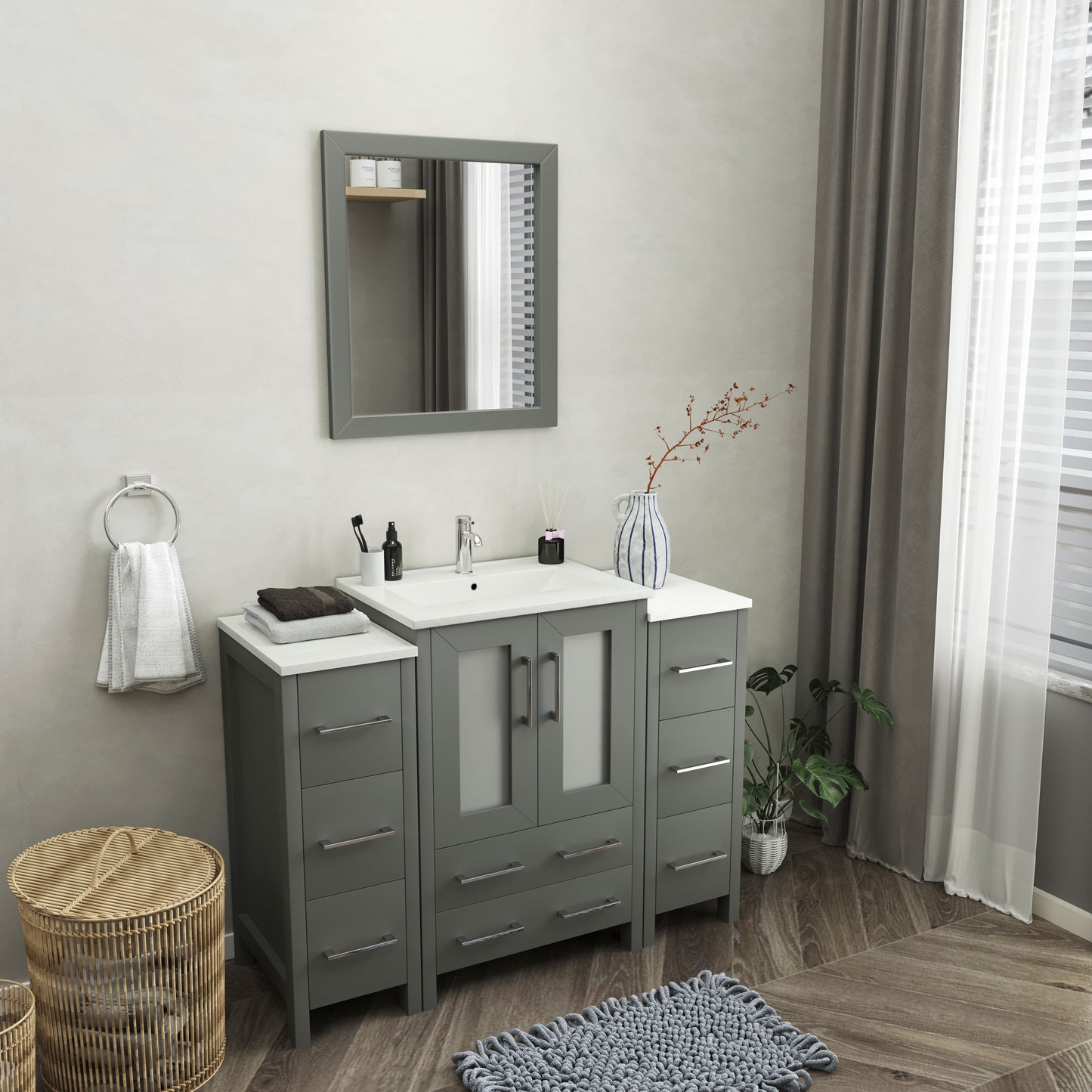 48 Inch Single Sink Bathroom Vanity in Gray with Ceramic Countertop - Vanity Art VA3024-48G