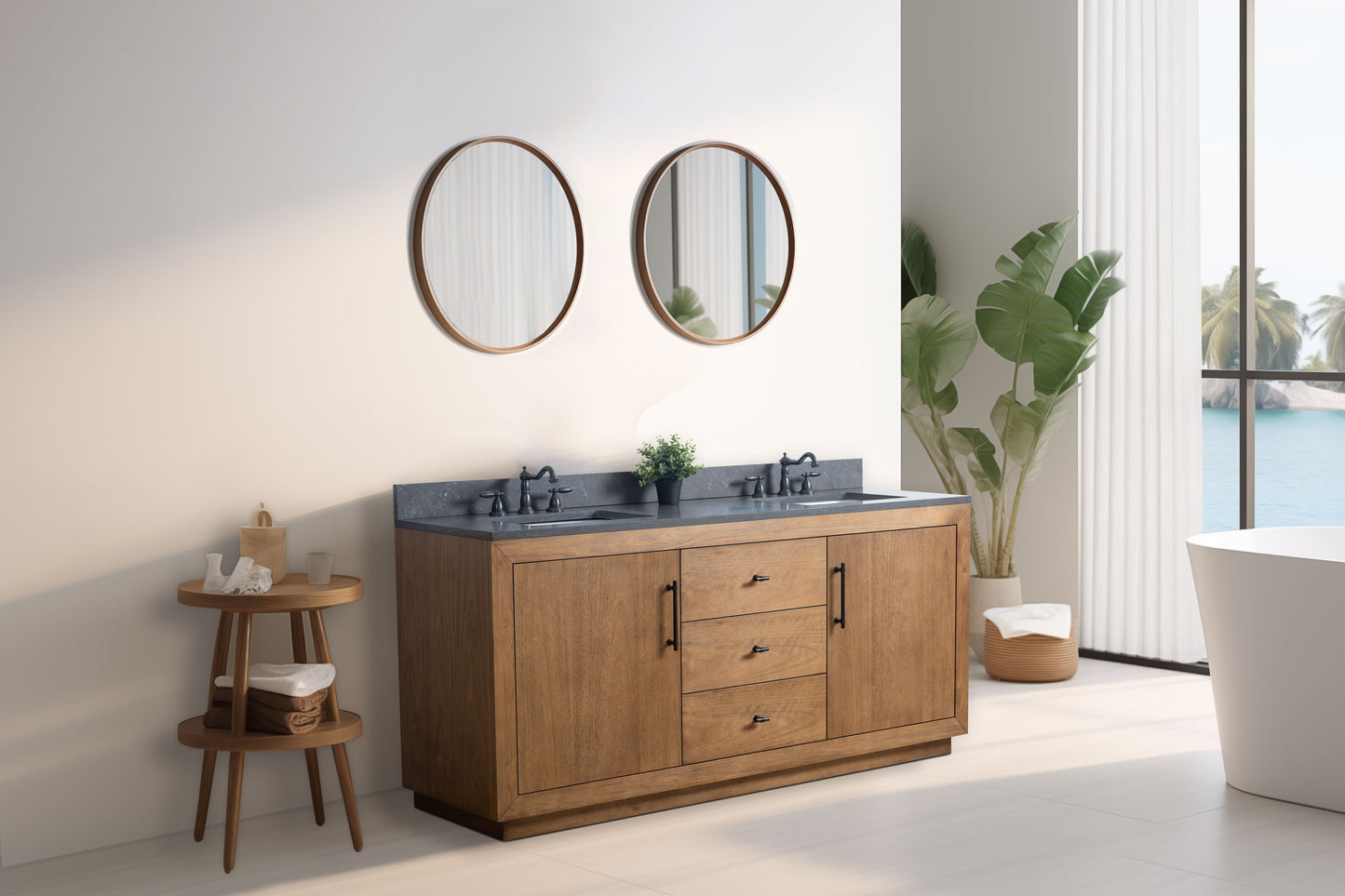 72 Inch Double Sink Bathroom Vanity in Tan with Limestone Top - Vanity Art VA7072-DT-BT