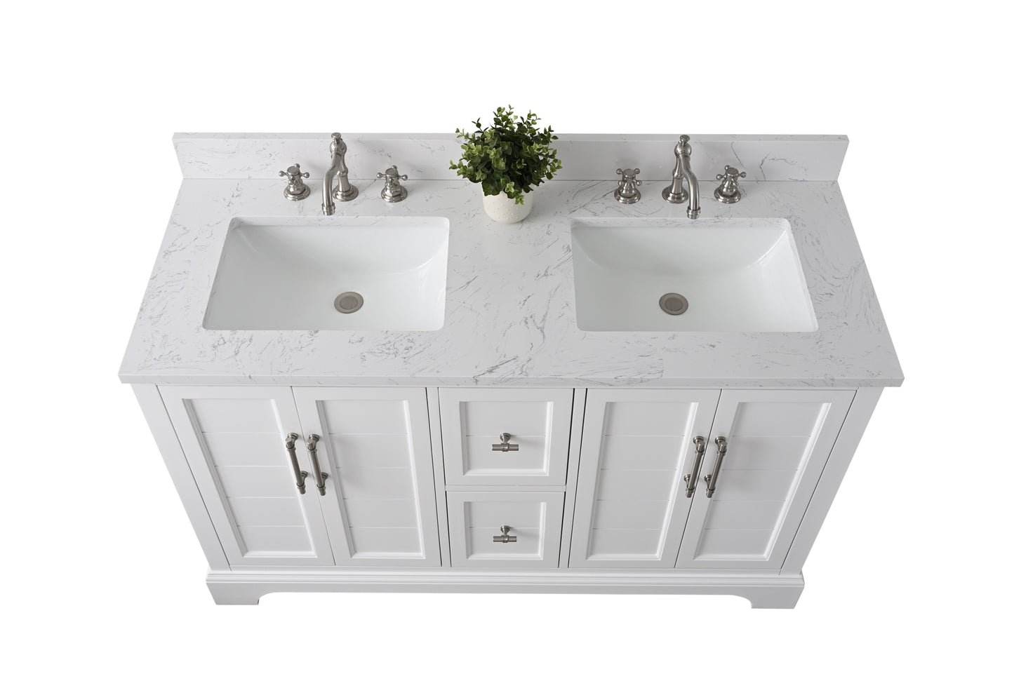 54 Inch Double Sink Bathroom Vanity in White with Marble Countertop & Backsplash - Vanity Art VA5054-W