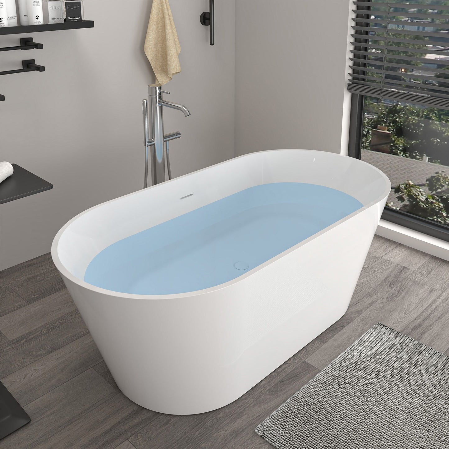 Freestanding Solid Surface Resin Glossy Bathtub 59 Inch x 29.5 Inch - Vanity Art VA6912-GS