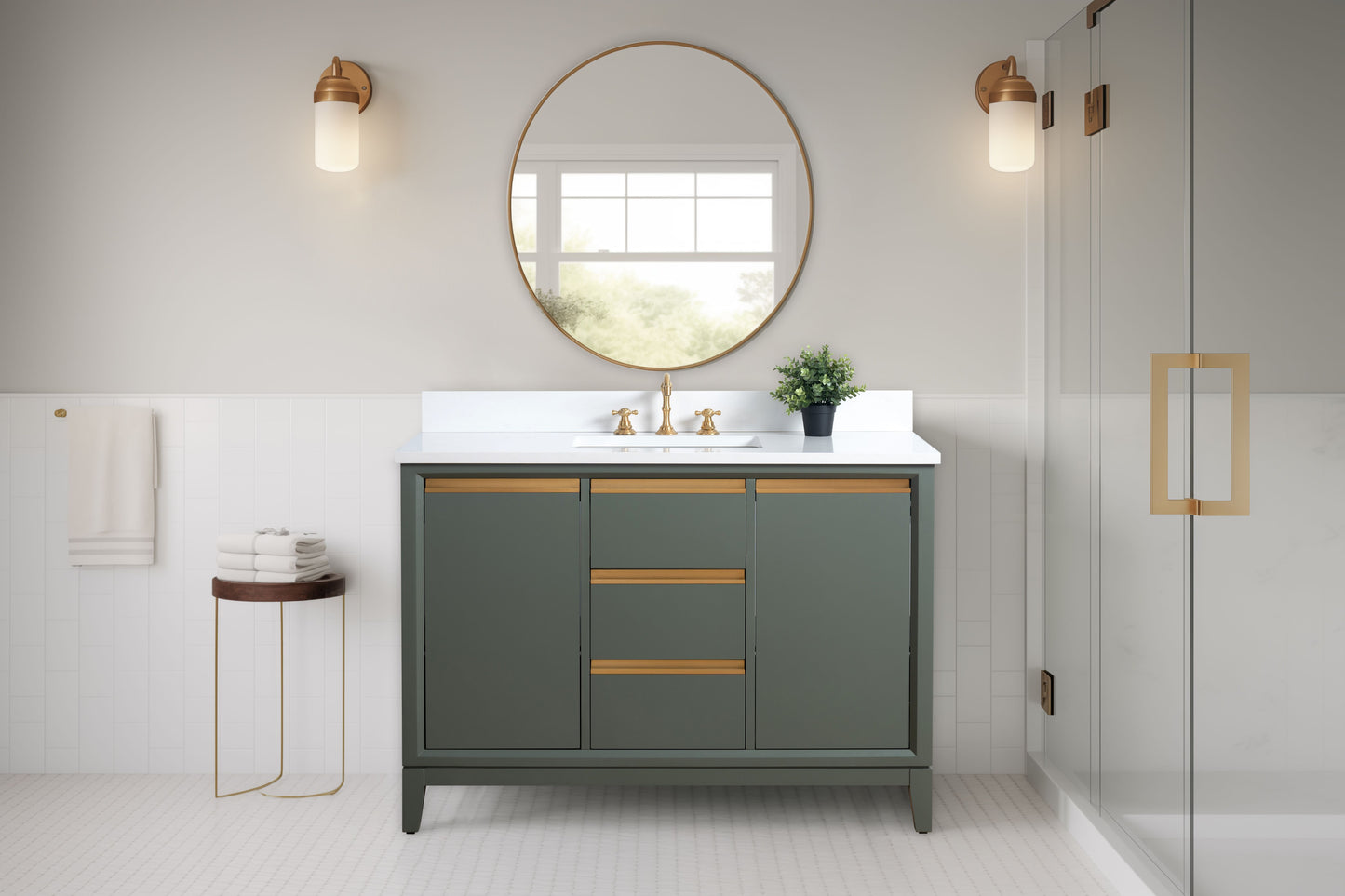 48 Inch Single Sink Bathroom Vanity in Vintage Green with Marble Countertop - Vanity Art VA8048-VG