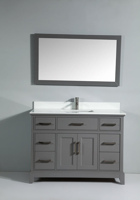 48 Inch Single Sink Bathroom Vanity in Gray with White Marble Countertop - Vanity Art VA1048G