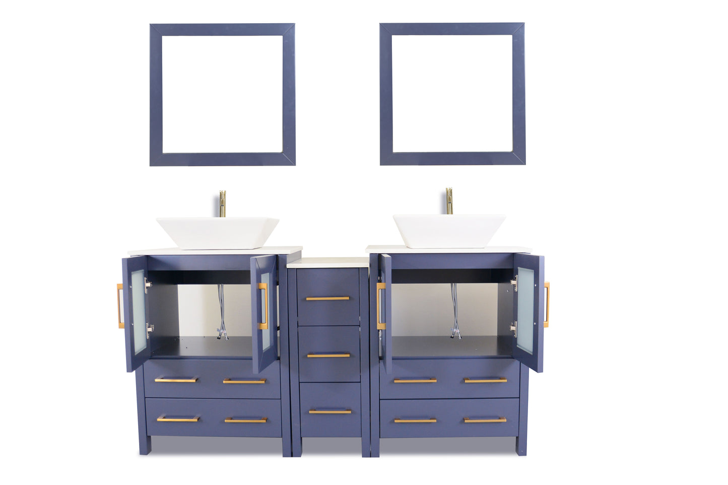 60 Inch Double Sink Bathroom Vanity in Blue with Marble Countertop - Vanity Art VA3124-60B