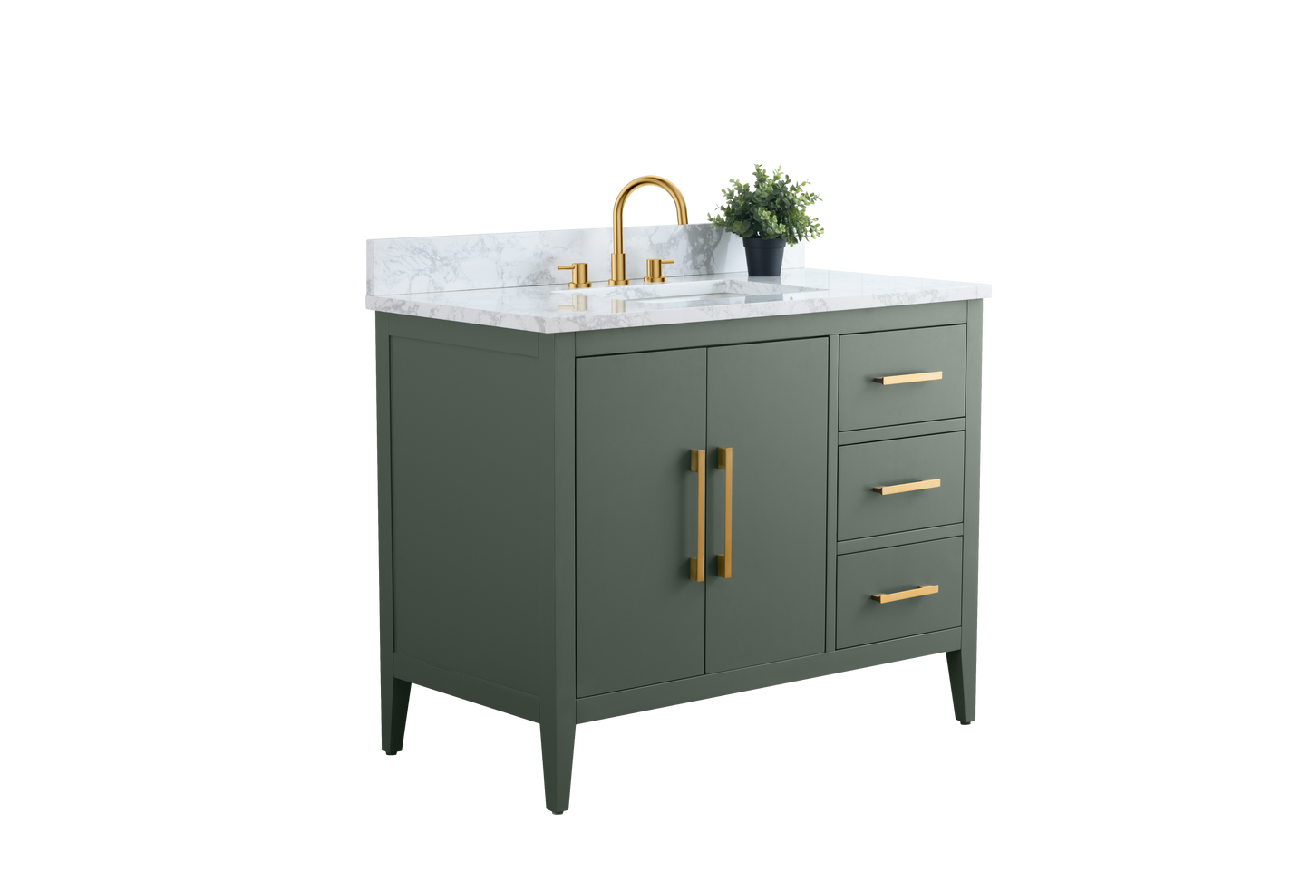 42 Inch Single Sink Bathroom Vanity in Vintage Green with Marble Countertop - Vanity Art VA9042-VG