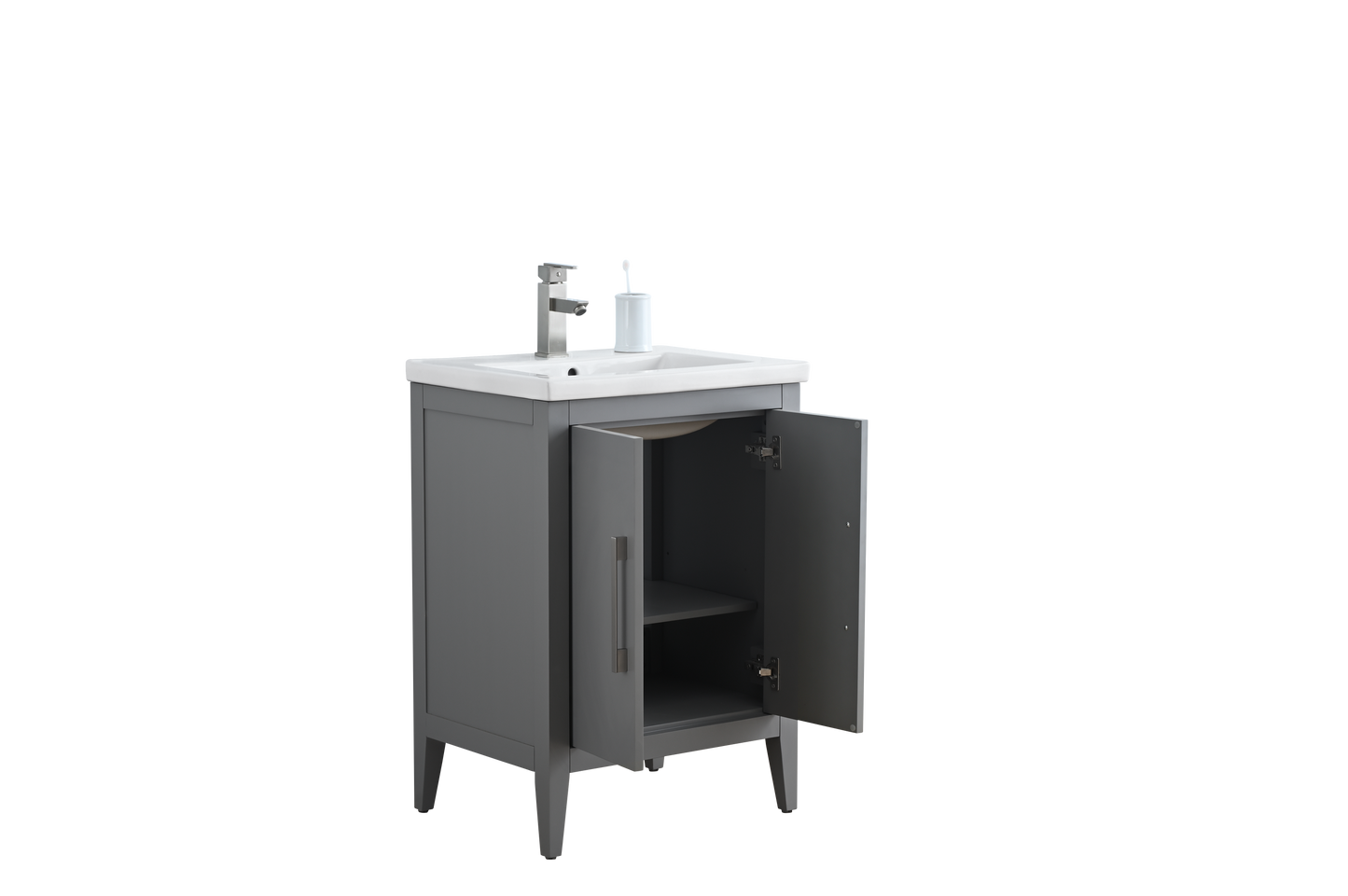 24 Inch Single Sink Bathroom Vanity in Cashmere Gray with Ceramic Top - Vanity Art VA9024-G