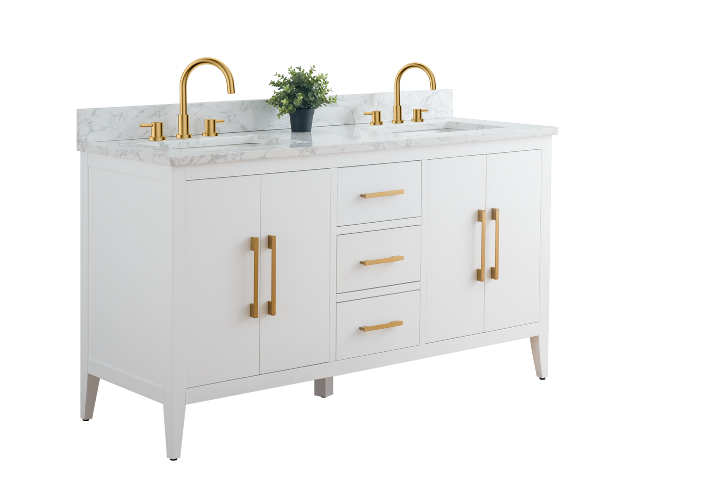 60 Inch Double Sink Bathroom Vanity in White with Marble Countertop - Vanity Art VA9060-DW