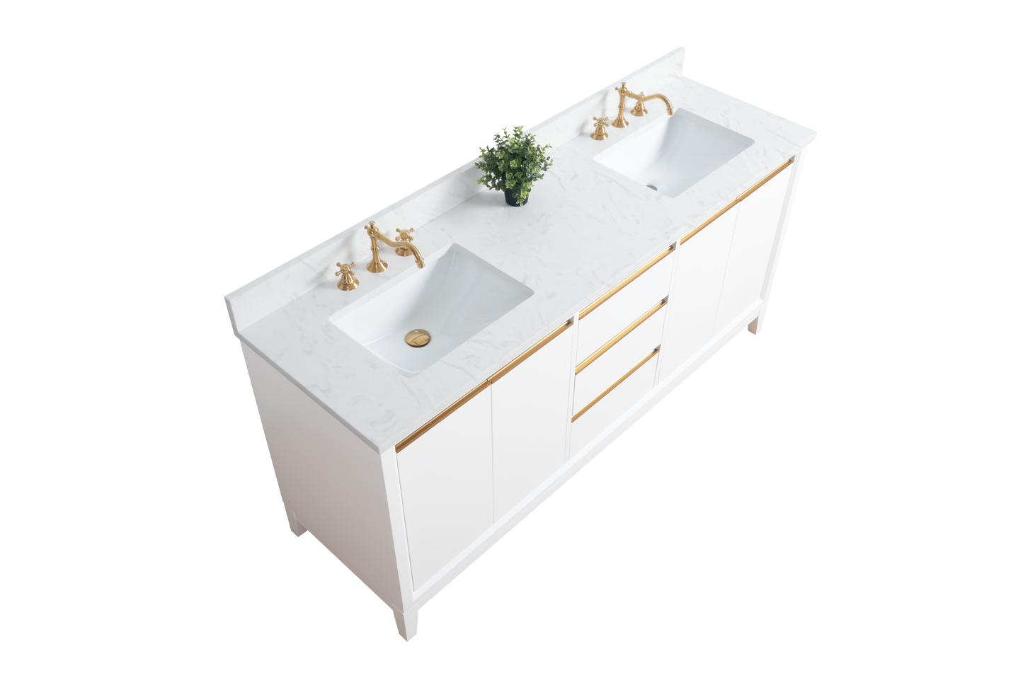 72 Inch Double Sink Bathroom Vanity in White with Marble Countertop - Vanity Art VA8072-DW