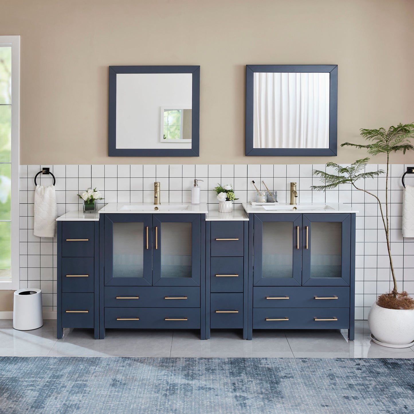 84 Inch Double Sink Bathroom Vanity in Blue with Ceramic Countertop - Vanity Art VA3030-84B