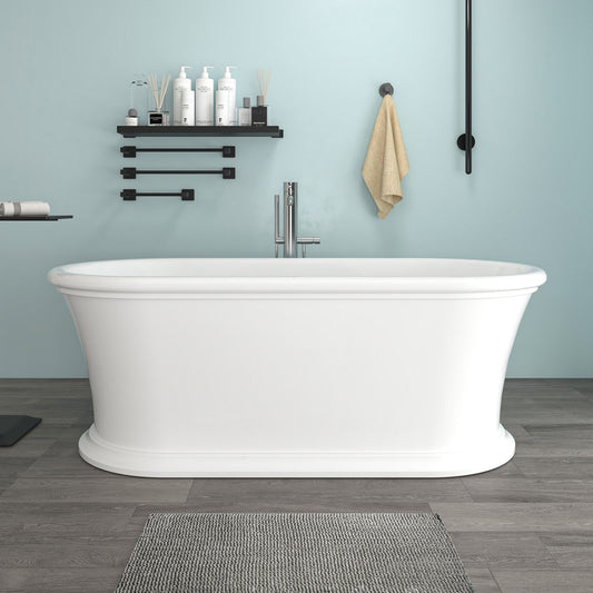 Freestanding Solid Surface Resin Glossy Bathtub 61 Inch x 30.5 Inch - Vanity Art VA6916-GS