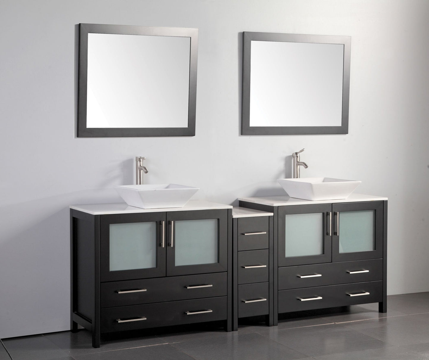 84 Inch Double Sink Bathroom Vanity in Espresso with Marble Countertop - Vanity Art VA3136-84E