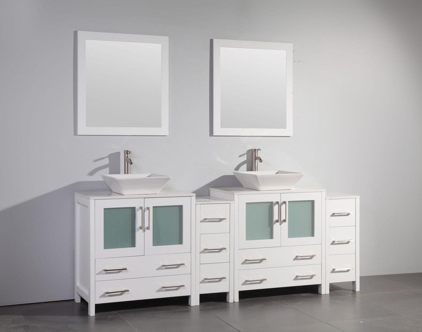 84 Inch Double Sink Bathroom Vanity in White with Marble Countertop - Vanity Art VA3130-84W