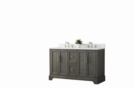 54 Inch Double Sink Bathroom Vanity in Gray with Marble Countertop & Backsplash - Vanity Art VA5054-SG