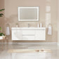 60 Inch LED Lighted Wall Hung Single Sink Bathroom Vanity in White with Resin Top - Vanity Art VA6060WL