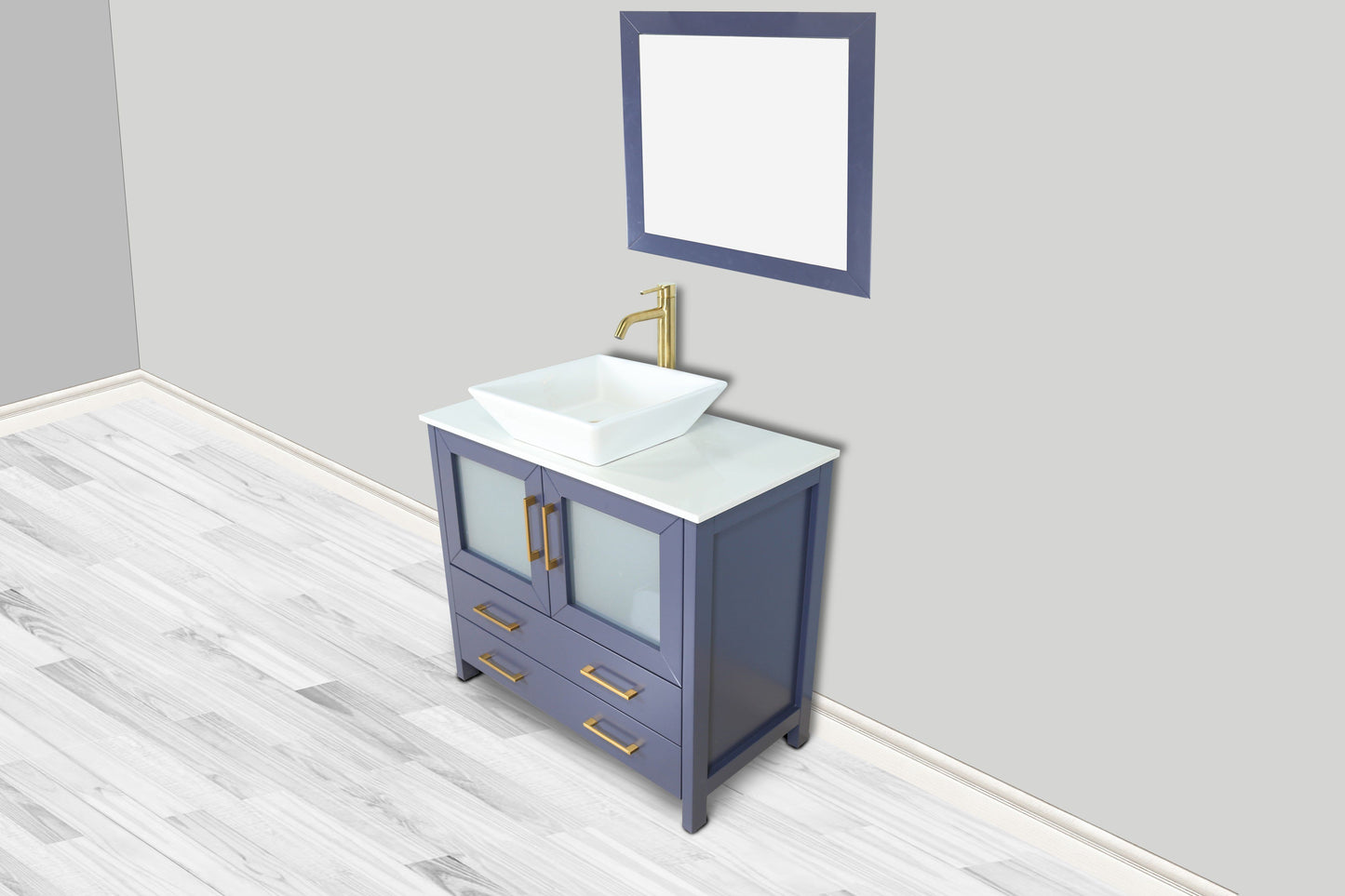 36 Inch Single Sink Bathroom Vanity in Blue with Marble Countertop - Vanity Art VA3136B