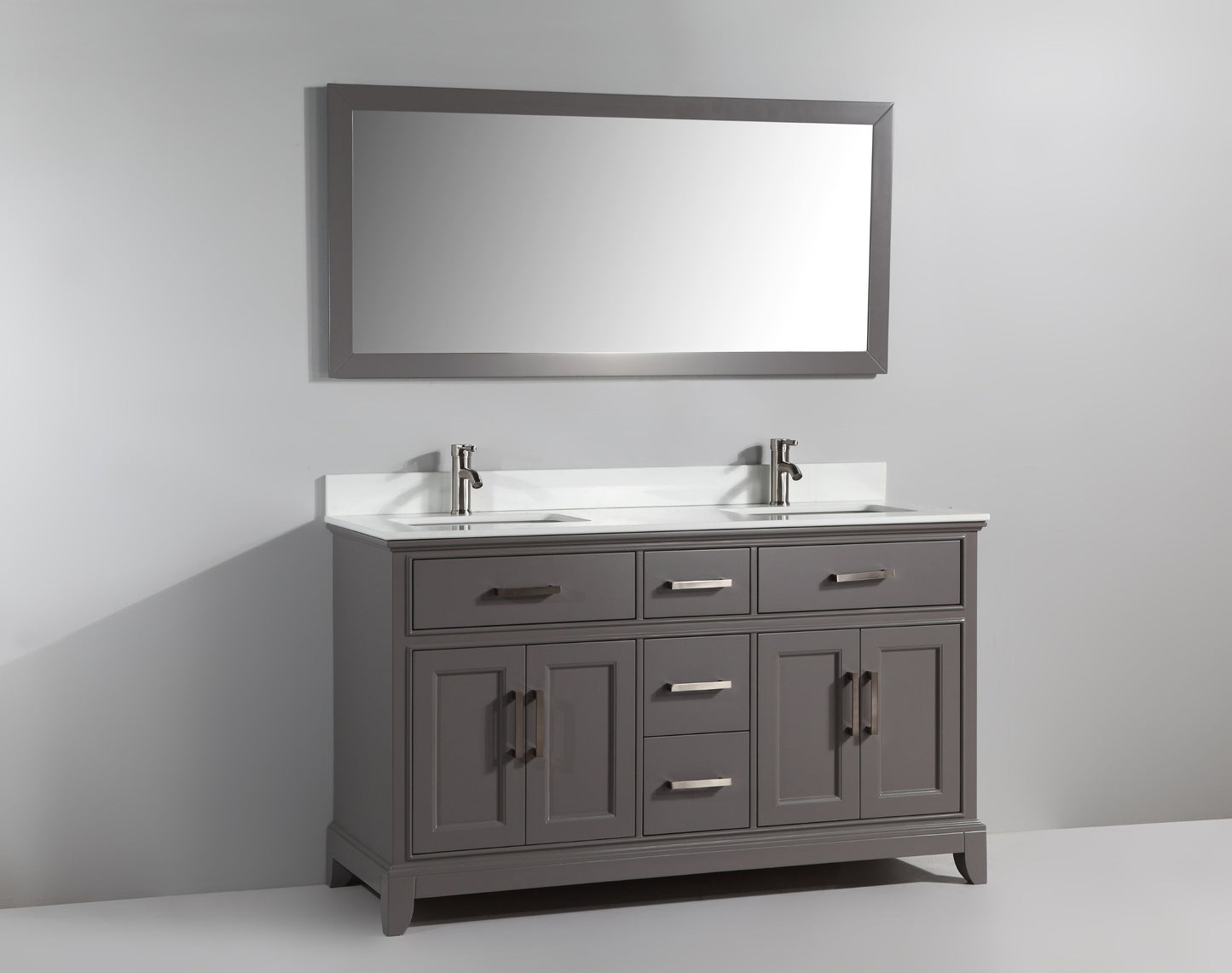 60 Inch Double Sink Bathroom Vanity in Gray with White Marble Countertop - Vanity Art VA1060DG