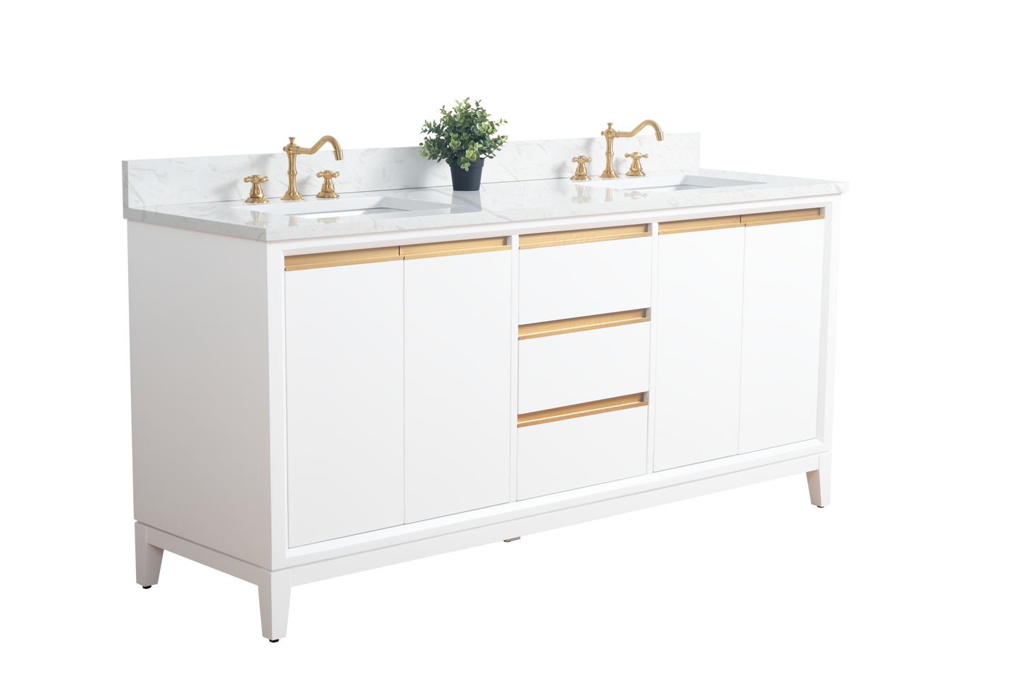 72 Inch Double Sink Bathroom Vanity in White with Marble Countertop - Vanity Art VA8072-DW