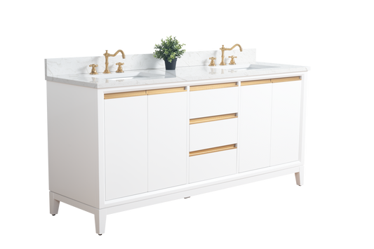 72 Inch Double Sink Bathroom Vanity in White with Marble Countertop - Vanity Art VA8072-DW