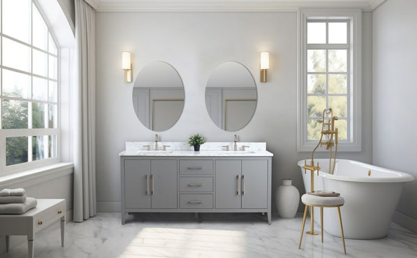 72 Inch Double Sink Bathroom Vanity in Cashmere Gray with Marble Countertop - Vanity Art VA9072-DG