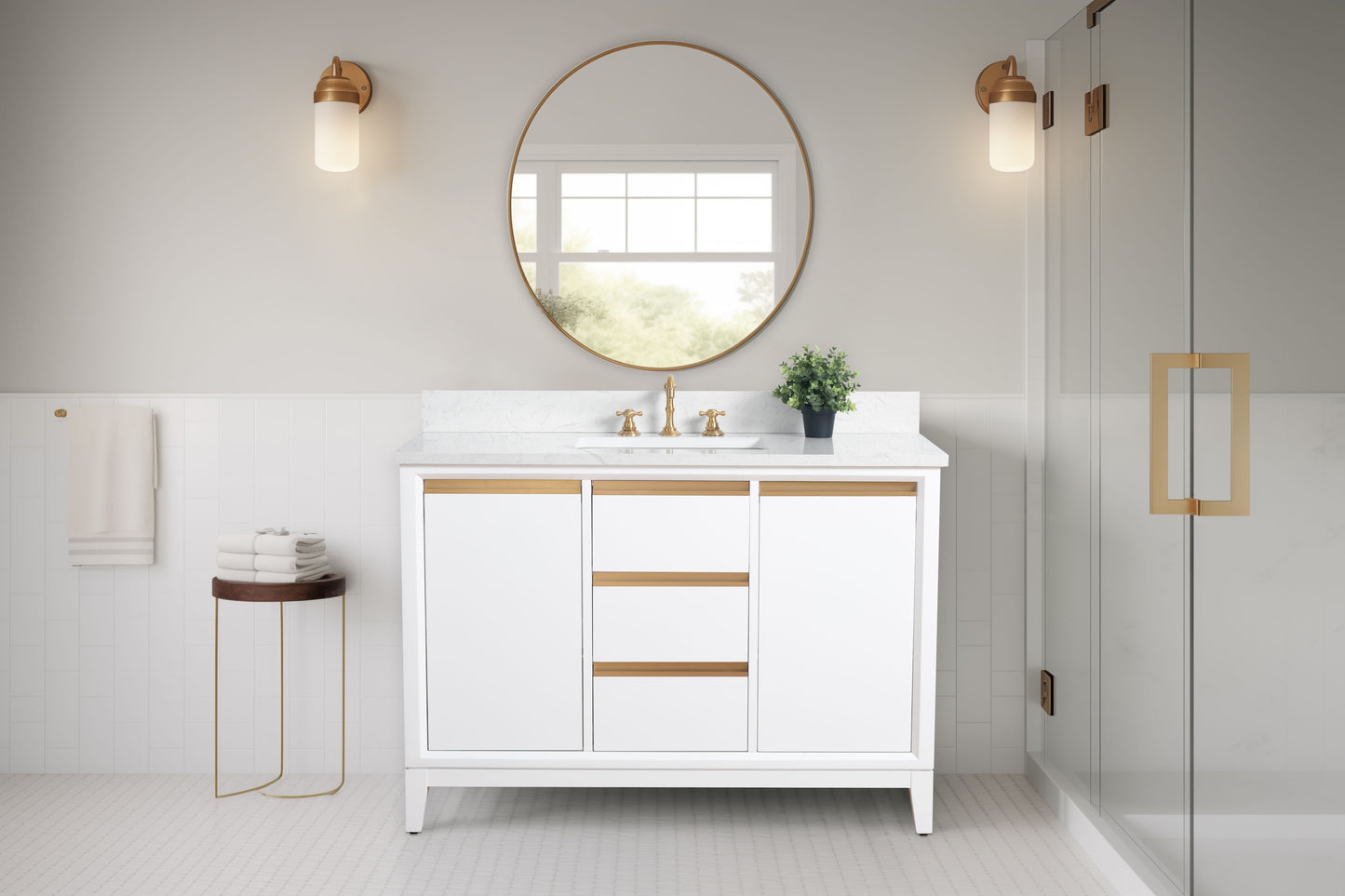 48 Inch Single Sink Bathroom Vanity in White with Marble Countertop - Vanity Art VA8048-W