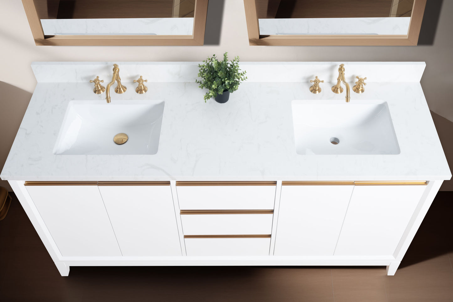 72 Inch Double Sink Bathroom Vanity in White with Marble Countertop - Vanity Art VA8072-DW