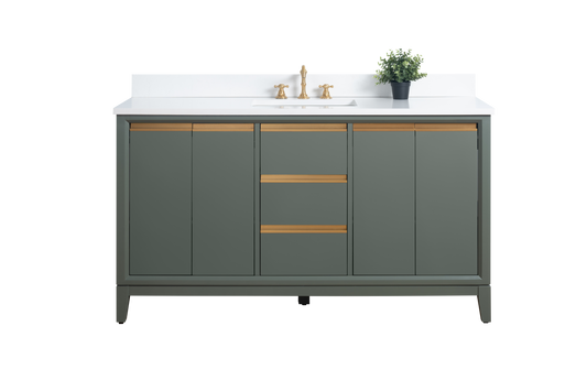 60 Inch Single Sink Bathroom Vanity in Vintage Green with Marble Countertop - Vanity Art VA8060-SVG