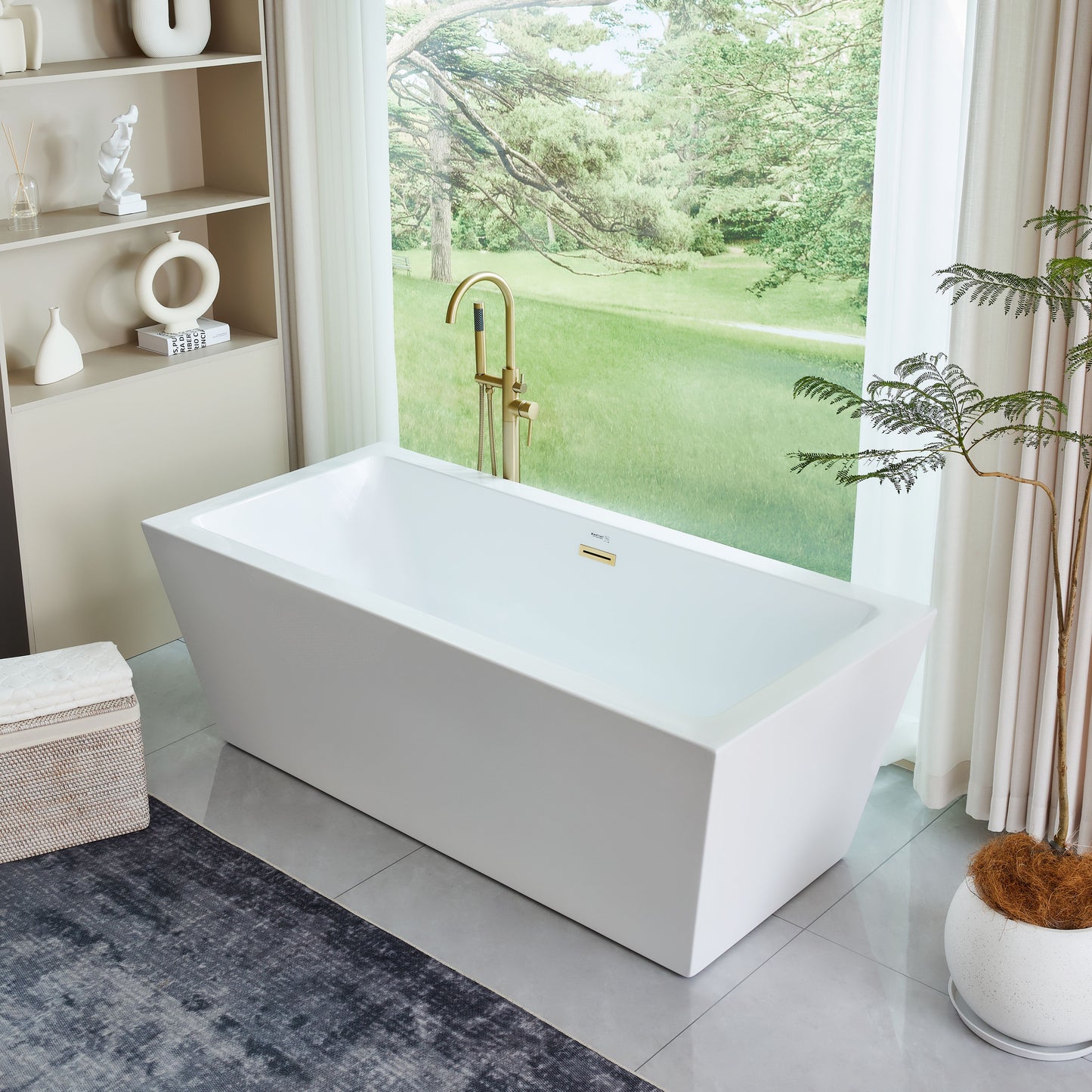 67 Inch Freestanding White Acrylic Bathtub with Overflow And Pop-Up Drain - Vanity Art VA6814-L-TG