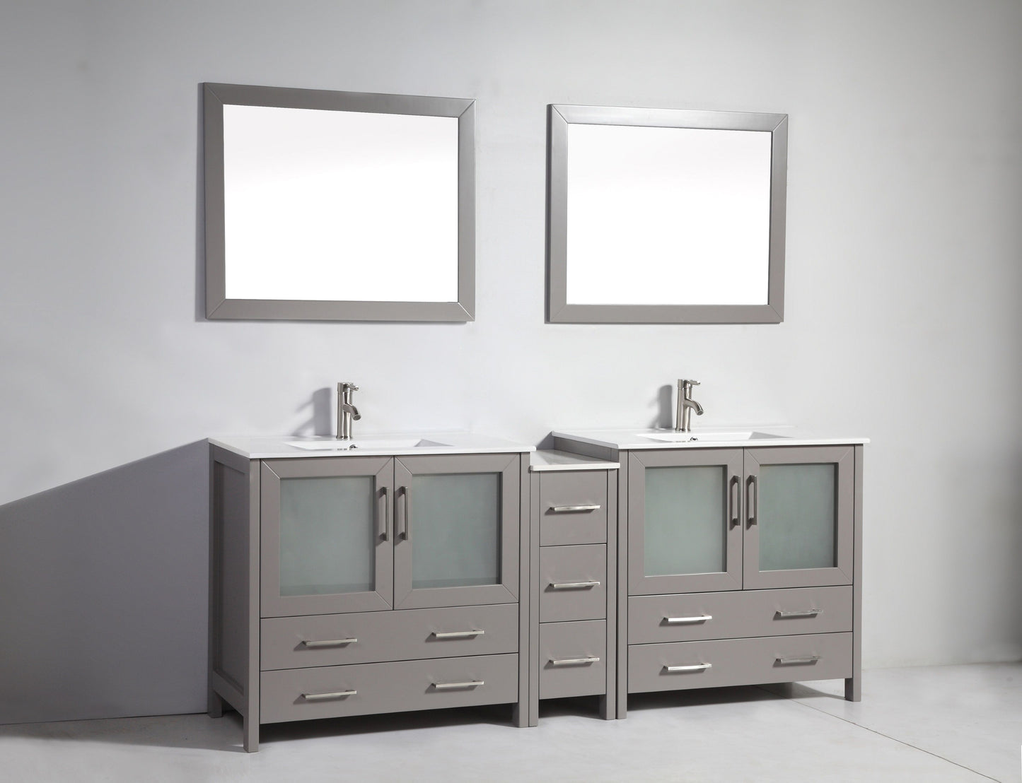 84 Inch Double Sink Bathroom Vanity in Gray with Ceramic Countertop - Vanity Art VA3036-84G