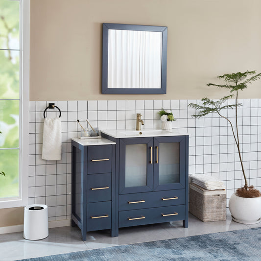 42 Inch Single Sink Bathroom Vanity in Blue with Ceramic Countertop - Vanity Art VA3030-42B