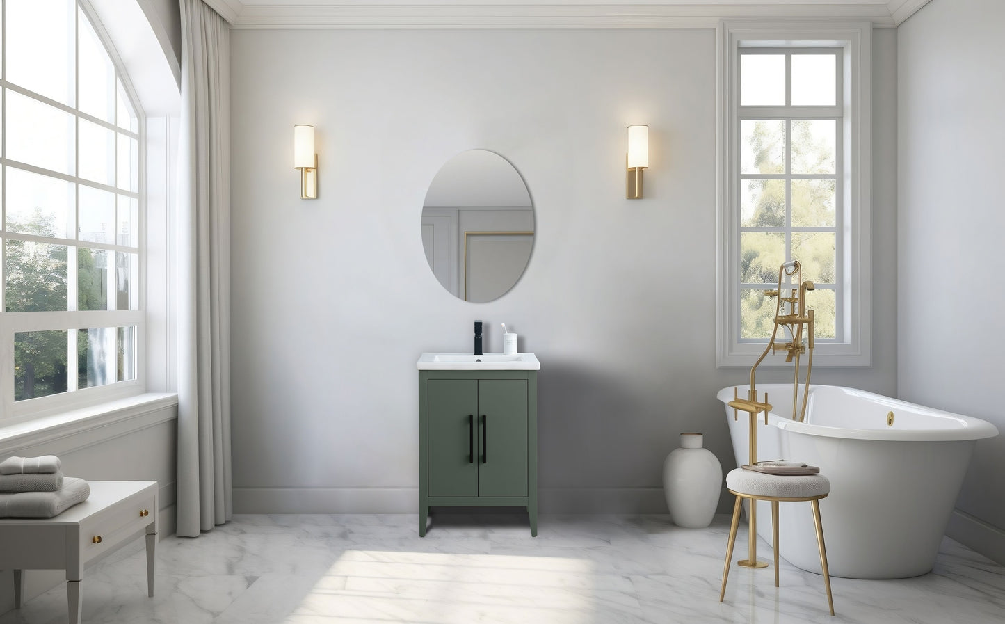 24 Inch Single Sink Bathroom Vanity in Vintage Green with Ceramic Top - Vanity Art VA9024-VG