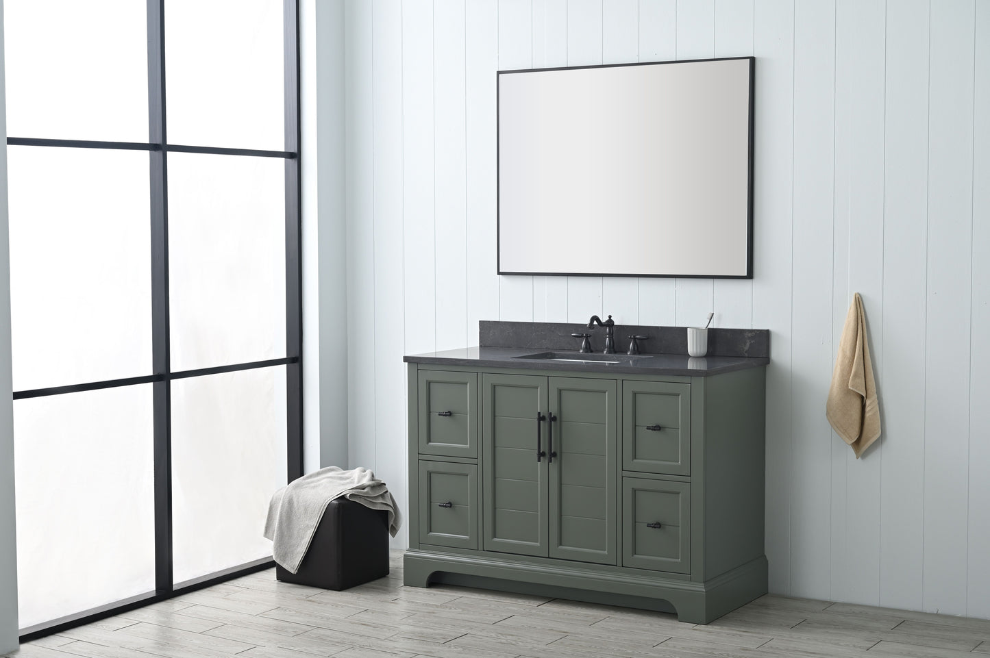 48 Inch Single Sink Bathroom Vanity in Vintage Green with Marble Countertop & Backsplash - Vanity Art VA5048-VG