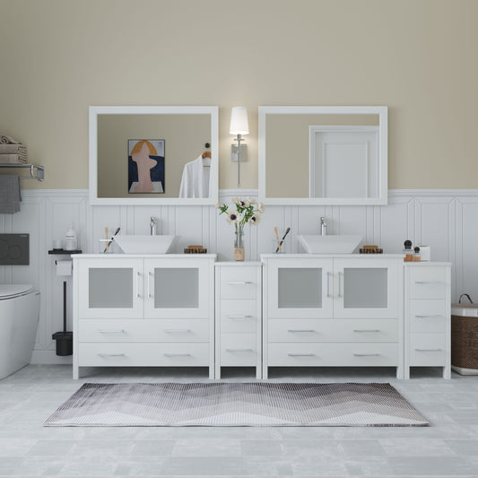 96 Inch Double Sink Bathroom Vanity in White with Marble Countertop - Vanity Art VA3136-96W