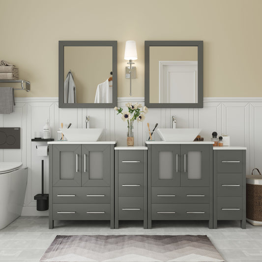 72 Inch Double Sink Bathroom Vanity in Gray with Marble Countertop - Vanity Art VA3124-72G