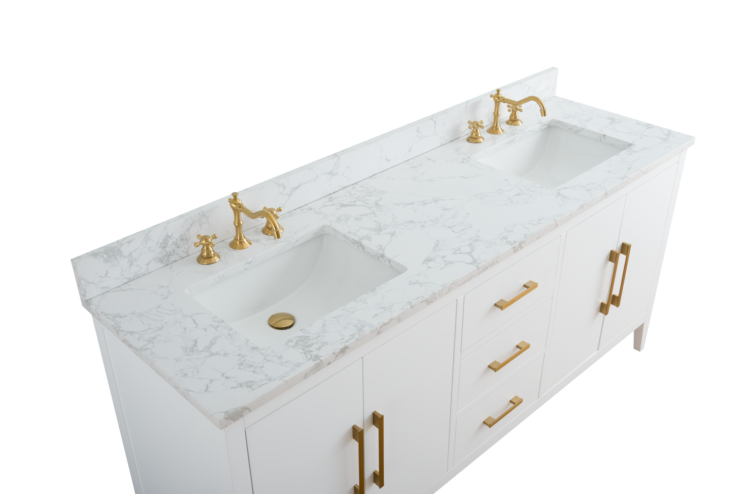 72 Inch Double Sink Bathroom Vanity in White with Marble Countertop - Vanity Art VA9072-DW