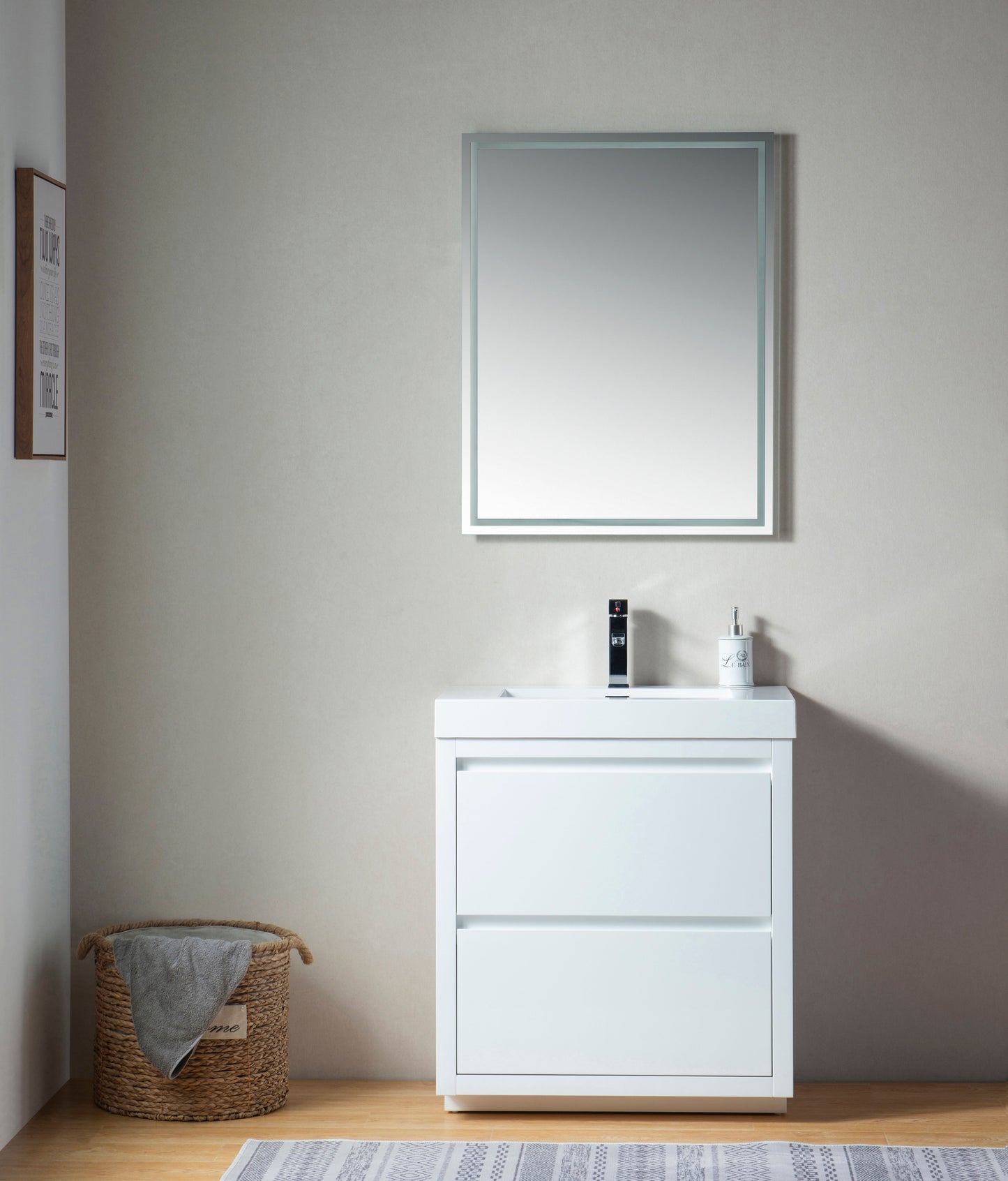 30 Inch Single Sink Bathroom Vanity in White with Resin Top - Vanity Art VA6030WF