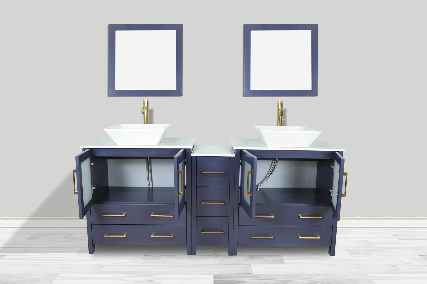 72 Inch Double Sink Bathroom Vanity in Blue with Marble Countertop - Vanity Art VA3130-72B