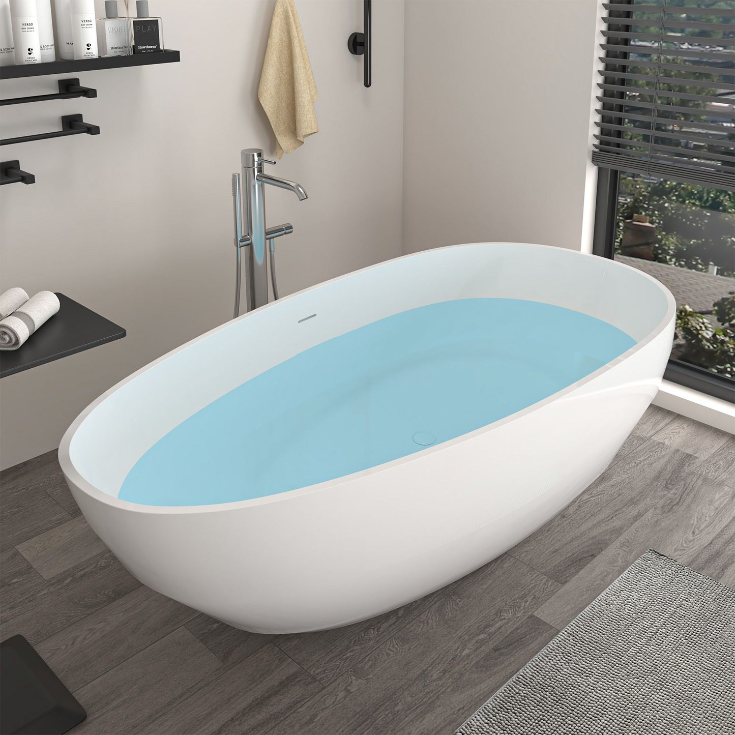 Freestanding Solid Surface Resin Matte Bathtub 59 Inch x 30.5 Inch - Vanity Art VA6913-MS