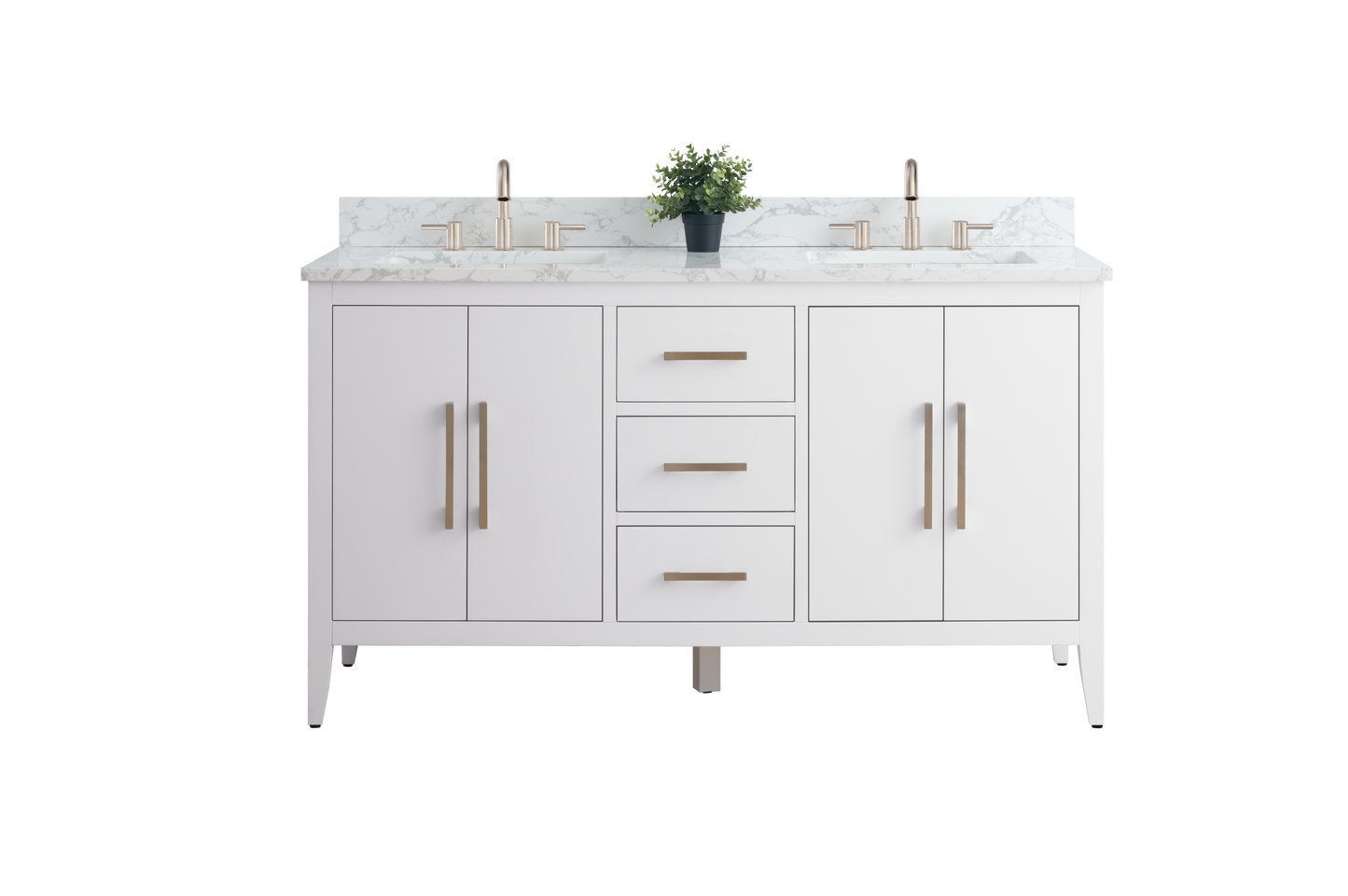 60 Inch Double Sink Bathroom Vanity in White with Marble Countertop - Vanity Art VA9060-DW