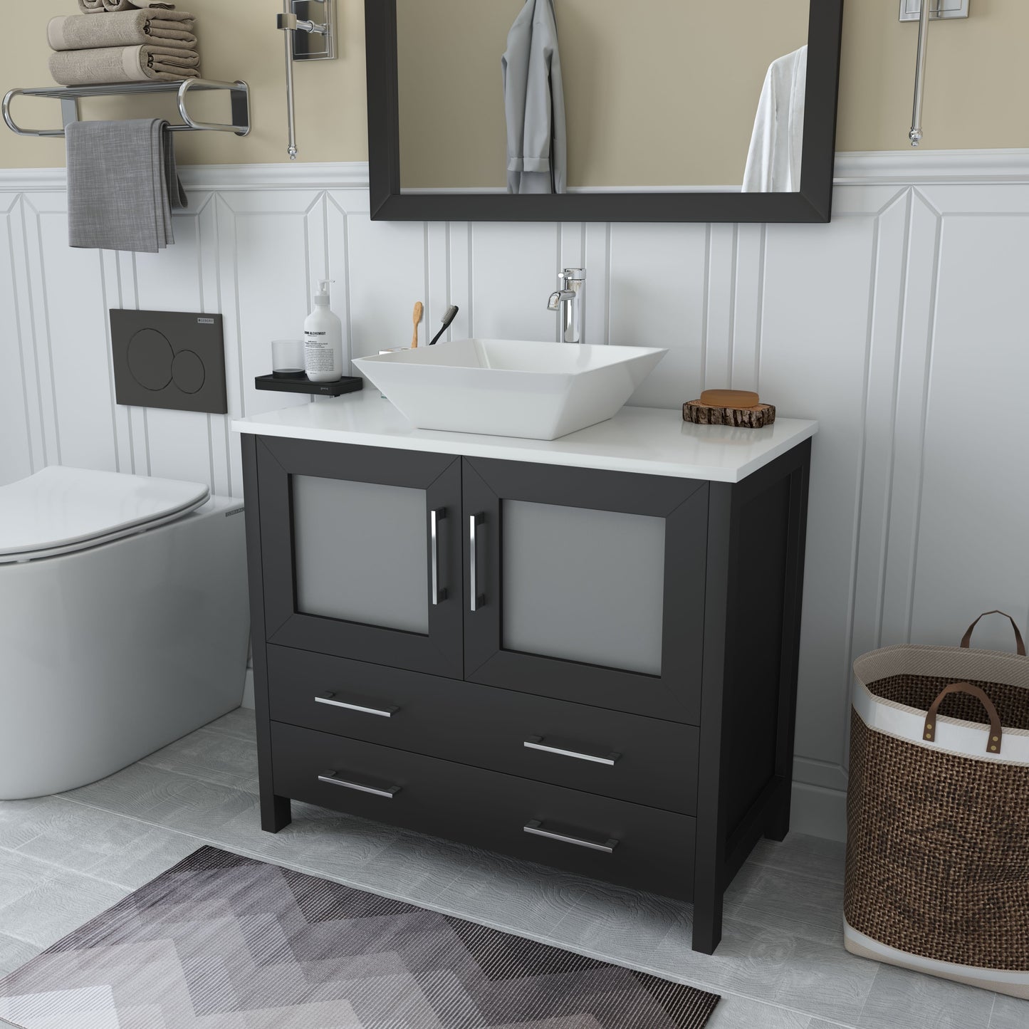 36 Inch Single Sink Bathroom Vanity in Espresso with Marble Countertop - Vanity Art VA3136E