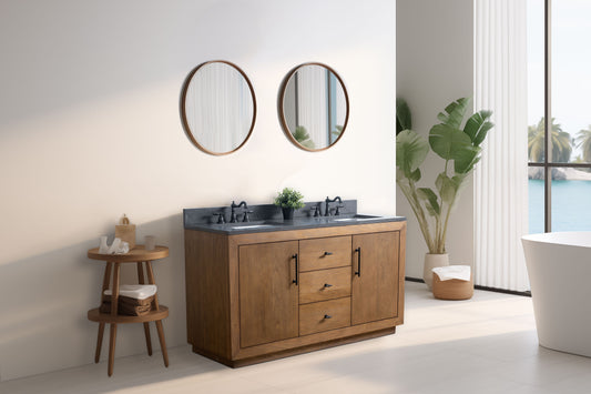 60 Inch Double Sink Bathroom Vanity in Tan with Limestone Top - Vanity Art VA7060-DT-BT