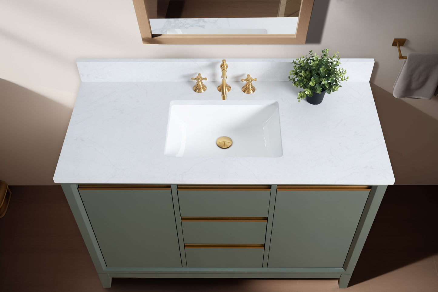 48 Inch Single Sink Bathroom Vanity in Vintage Green with Marble Countertop - Vanity Art VA8048-VG