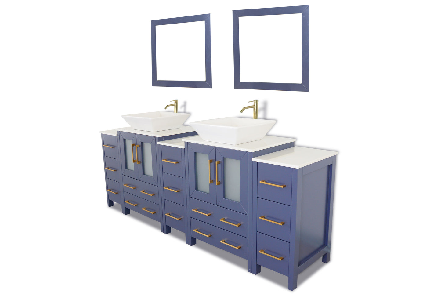 84 Inch Double Sink Bathroom Vanity in Blue with Marble Countertop - Vanity Art VA3124-84B