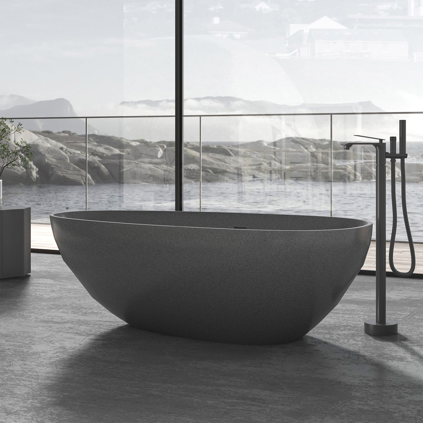 Freestanding Oval-Shaped Stone Resin Bathtub 67 Inch x 33.5 Inch- VA6913-MDL