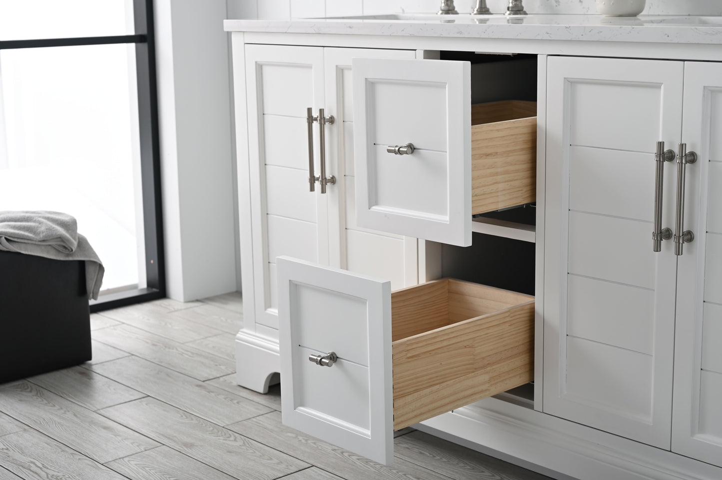 60 Inch Double Sink Bathroom Vanity in White with Marble Countertop & Backsplash - Vanity Art VA5060-DW